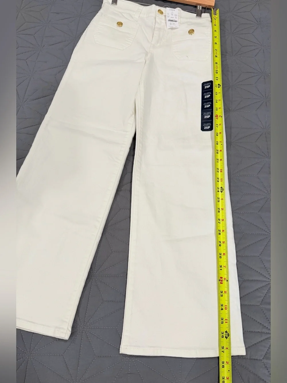J. Crew High-Rise Wide-Leg Jeans in White with Gold Buttons